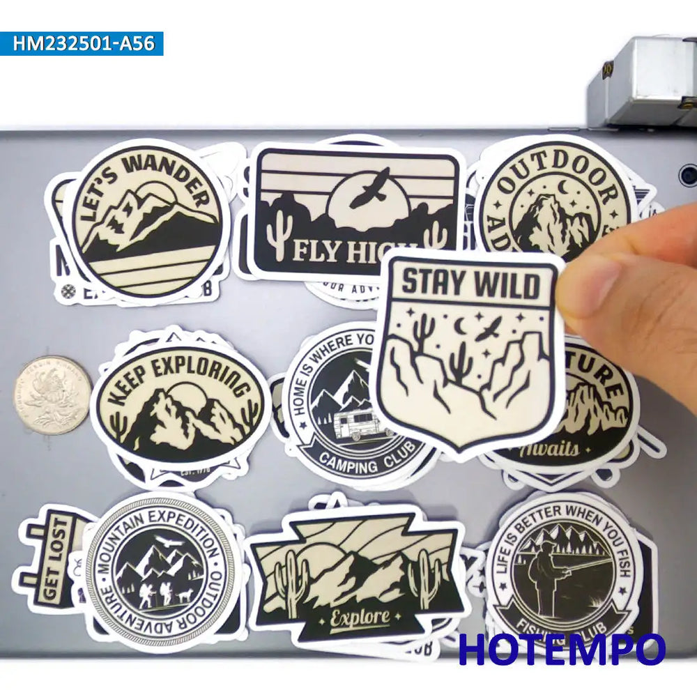 20/30/56Pieces Outdoor Trip Camping Hiking Climbing Fishing Travel Stickers for Luggage Bike Car Motorcycle Phone Laptop Sticker (Online Order Only)