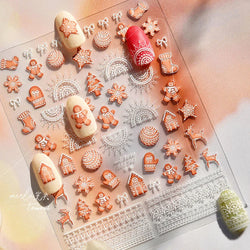 Bowknot Glove Socks Elk House Gingerbread Man Self Adhesive Nail Art Stickers Snowflake Christmas Tree Rhinestone Manicure Decal (Online Order Only)