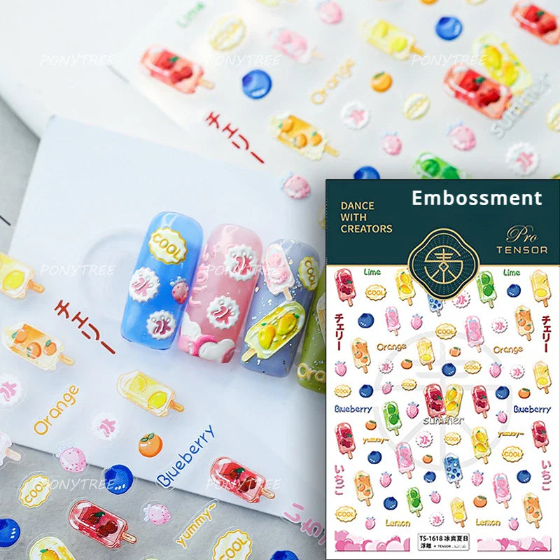 Summer Beach Bikini Watermelon Cat Popsicle Swim Ring Ice Cream Shell Coconut Tree Nail Art Decoration Stickers Manicure Decals (Online Order Only)