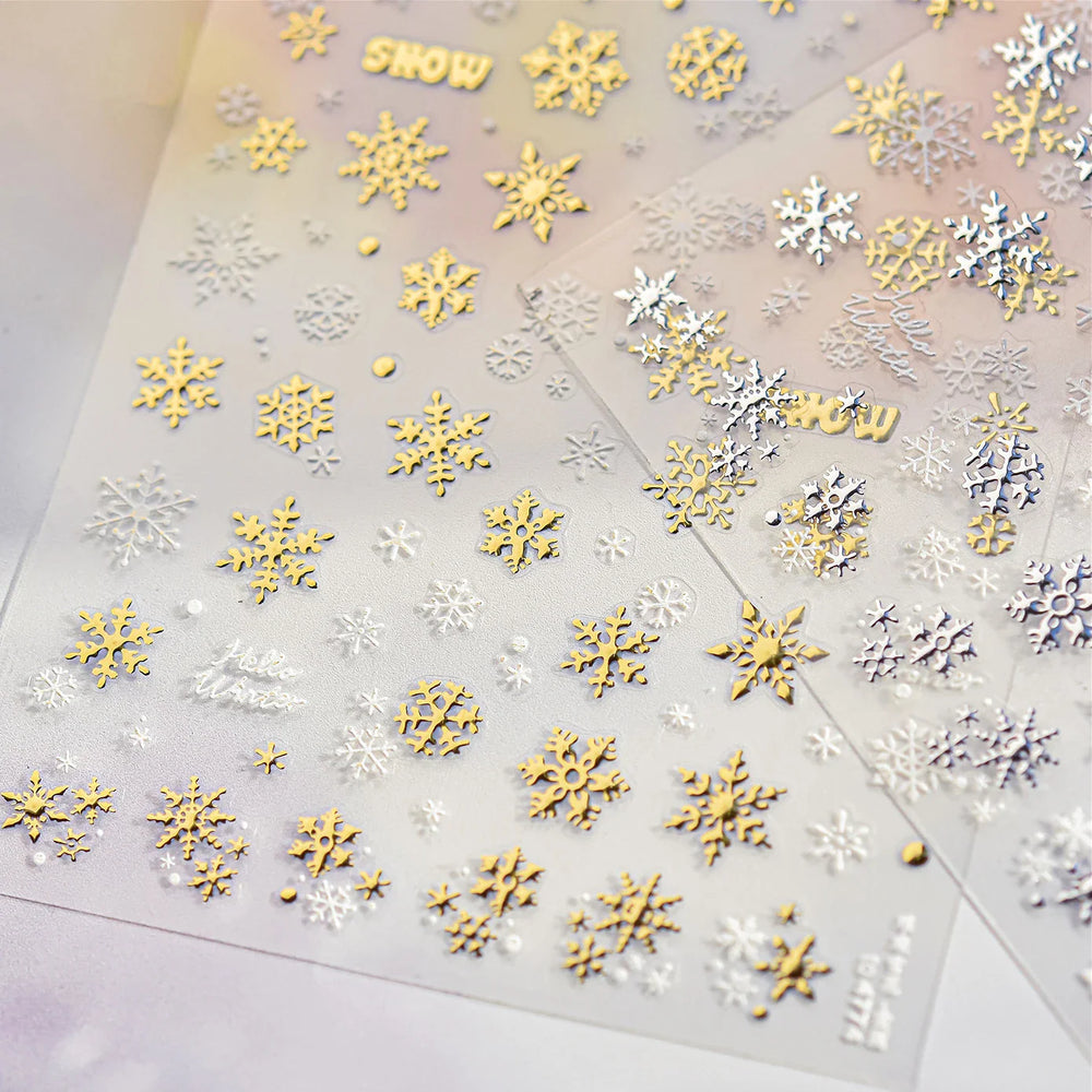 Shiny Snow Delicate Gold Pink Silver White Romantic Winter Self Adhesive Nail Art Stickers Snowflake Rhinestone Manicure Decals (ONLINE ORDER ONLY)