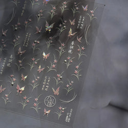 Vigorous Pink Orchid Cymbidium Antique Fragrant Thoroughwort Grass Butterfly Adhesive Nail Art Sticker Plant 3D Manicure Decals (ONLINE ORDER ONLY)