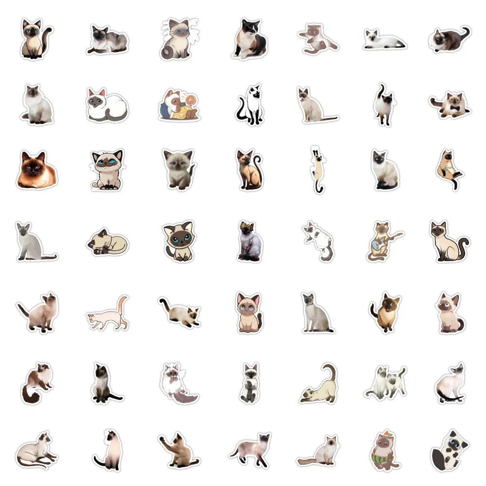 10/30/50pcs Cute Cartoon Siamese Cat Graffiti Stickers Decals Kids Toys Laptop Guitar Fridge Notebook Wall Waterproof Sticker (ONLINE ORDER ONLY)