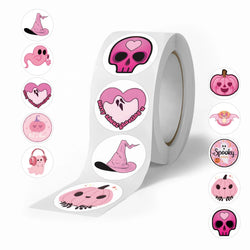 500pcs/Roll Pink Halloween Cartoon Sealing Sticker DIY PVC Laptop Decals Decoration Stiker Reward Gift Toys (ONLINE ORDER ONLY)