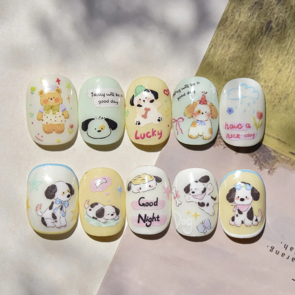Cute Bear Star Dog Bowknot Love Heart Good Night Bone Bread Flower Self Adhesive Nail Art Decorations Stickers Manicure Decals (Online Order Only)