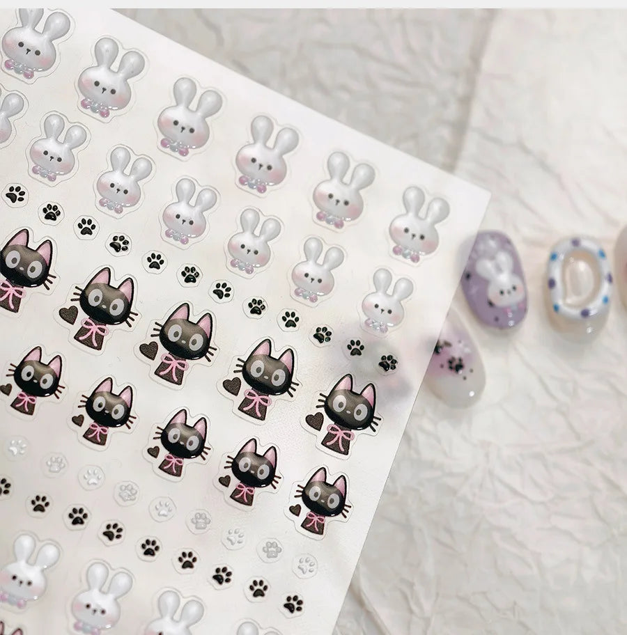 Black Cat Kitten Rabbit Cat's Paw Bowknot Tie Bunny Animals Love Heart Jelly Adhesive Nail Art Stickers Manicure Decal Wholesale (ONLINE ORDER ONLY)