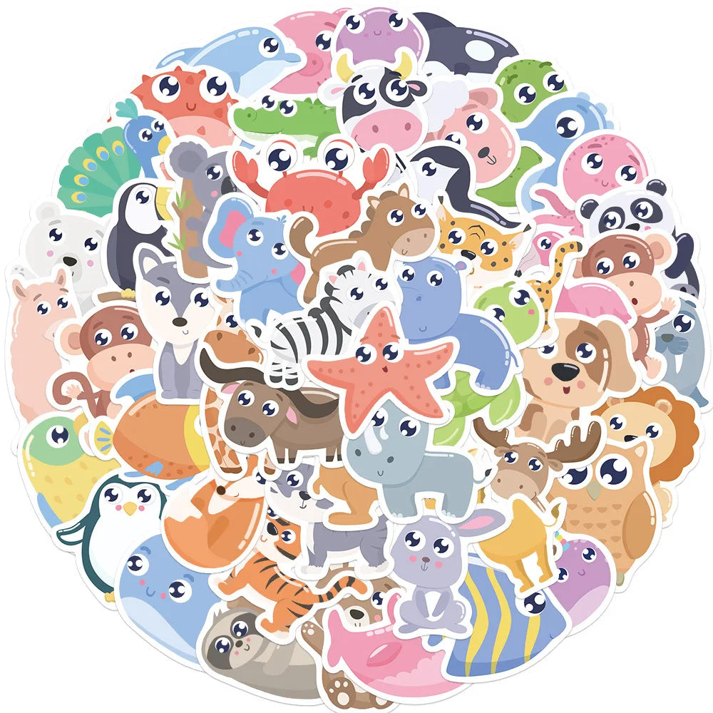 Cartoon Animal Stickers 10/30/52Pcs for Laptop, Snowboard, Luggage, Car, Fridge, DIY Vinyl (ONLINE ORDER ONLY)