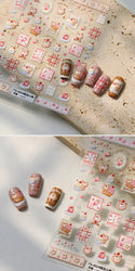 Sweet Dessert Cute Bear Cake Apple Flower Strawberry Jam Lace Line Bear Footprints Adhesive Nail Art Stickers Manicure Decals (ONLINE ORDER ONLY)