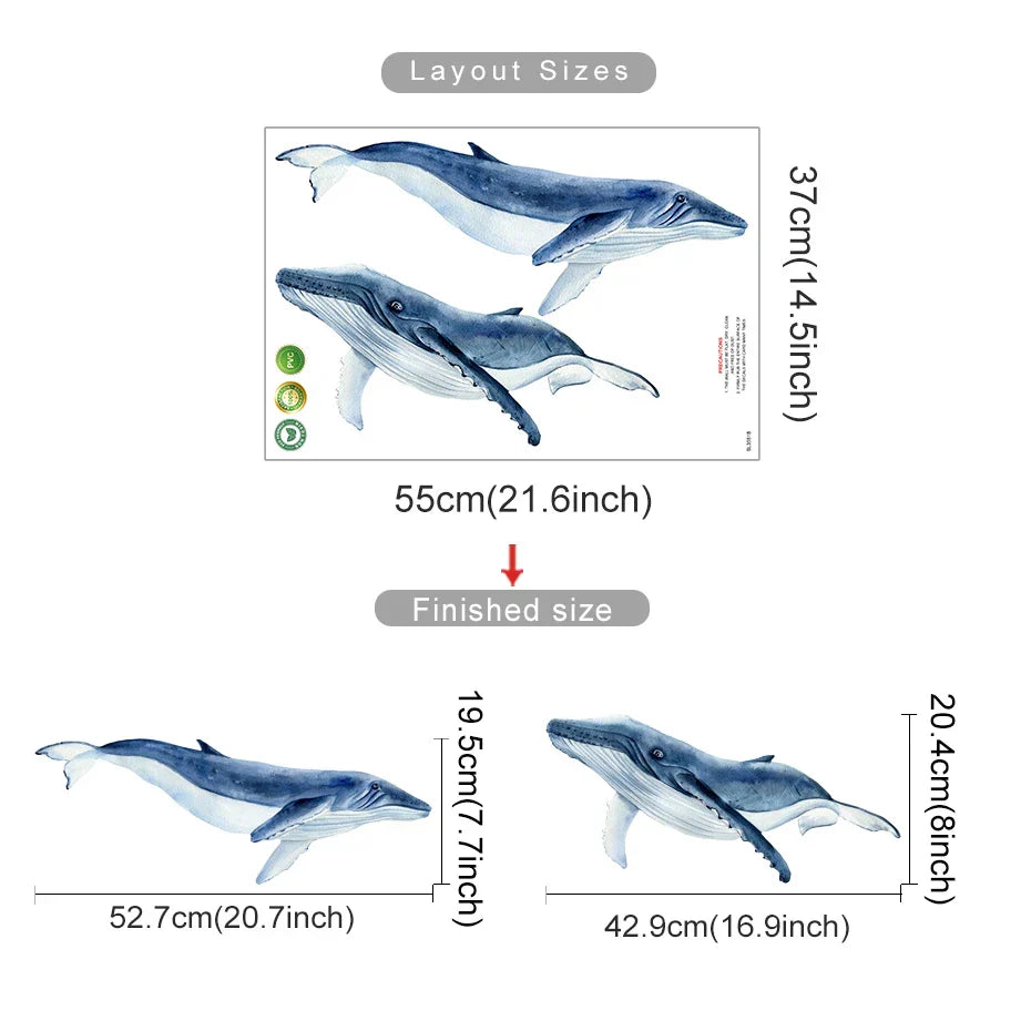 Cartoon Whale Wall Stickers for Bathroom Nursery Decor Removable Decals (Online Order Only)