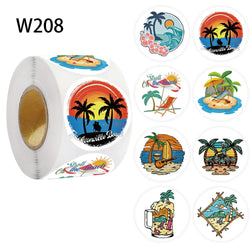 500pcs Summer Cartoon Beaches and Mushrooms Sticker Roll (Online Order Only)