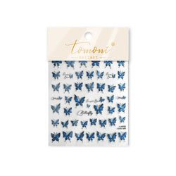 Charming Delicate Sapphire Color Blue Black Stroke Butterfly Jelly Relief Rhinestone Adhesive Nail Art Stickers Manicure Decals (Online Order Only)