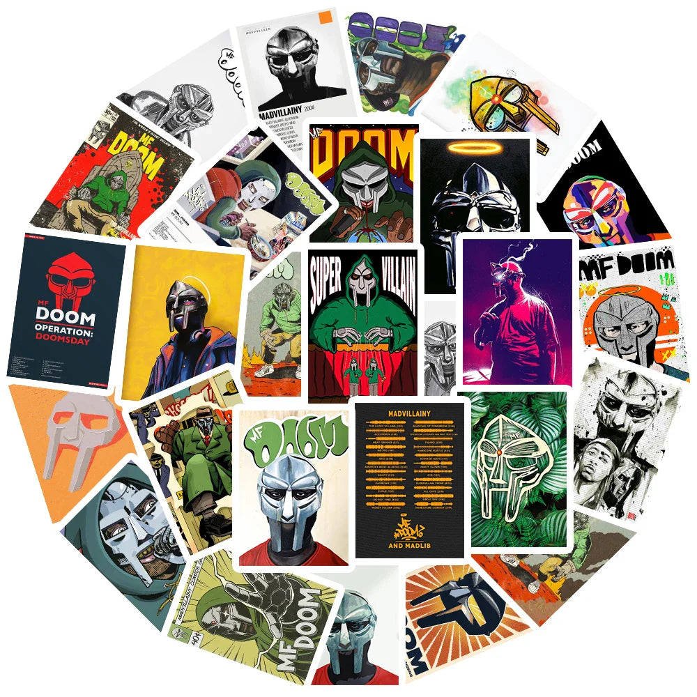25PCS Hip Hop Rapper Mf Doom Stickers Singer Fan Gift DIY Decoration Phone Cup Luggage Scrapbook Laptop Helment Guitar Toy Decal (Online Order Only)