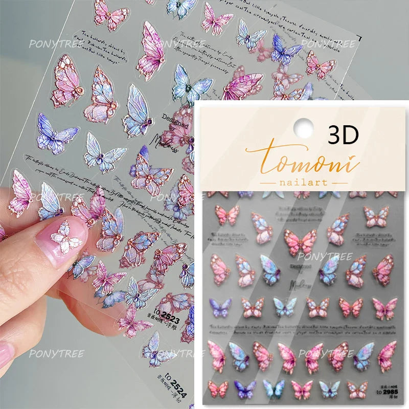 Dreamy Moon Stars Love Heart Butterfly Bowknot Lace Shiny Starburst Ribbon Delicate Adhesive Nail Art Stickers Manicure Decals (Online Order Only)