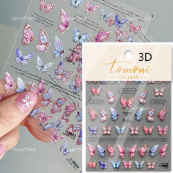 Chic Butterfly Flower Lily Lilium Narcissus Line Beautiful Blue Pearl Self Adhesive Nail Art Stickers Decorations Manicure Decal (Online Order Only)