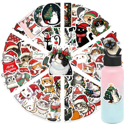 50pcs Cute Christmas Cat Graffiti Stickers Aesthetic DIY Luggage Bike Phone New Year Gift Decoration Sticker Toy (ONLINE ORDER ONLY)