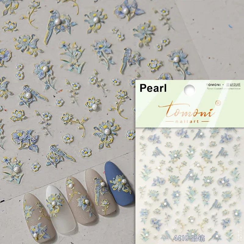 Red Azalea Rose Peony Crane Warbler Bird Fish Lily Chicken Rabbit Lobster Flower Retro Chinese Nail Art Sticker Decoration Decal (Online Order Only)
