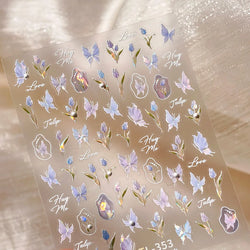 Tulips Flower Letter Bowknot Butterfly Irregular Lines Pearl Tender 5D Adhesive Nail Art Stickers Manicure Decals Stick on Nail (ONLINE ORDER ONLY)