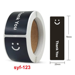 120Pcs/roll Smiling Face Black and White Thank You Rectangular Seal Sticker Gift Sticker for Homemade Packaging Decoration Label (ONLINE ORDER ONLY)