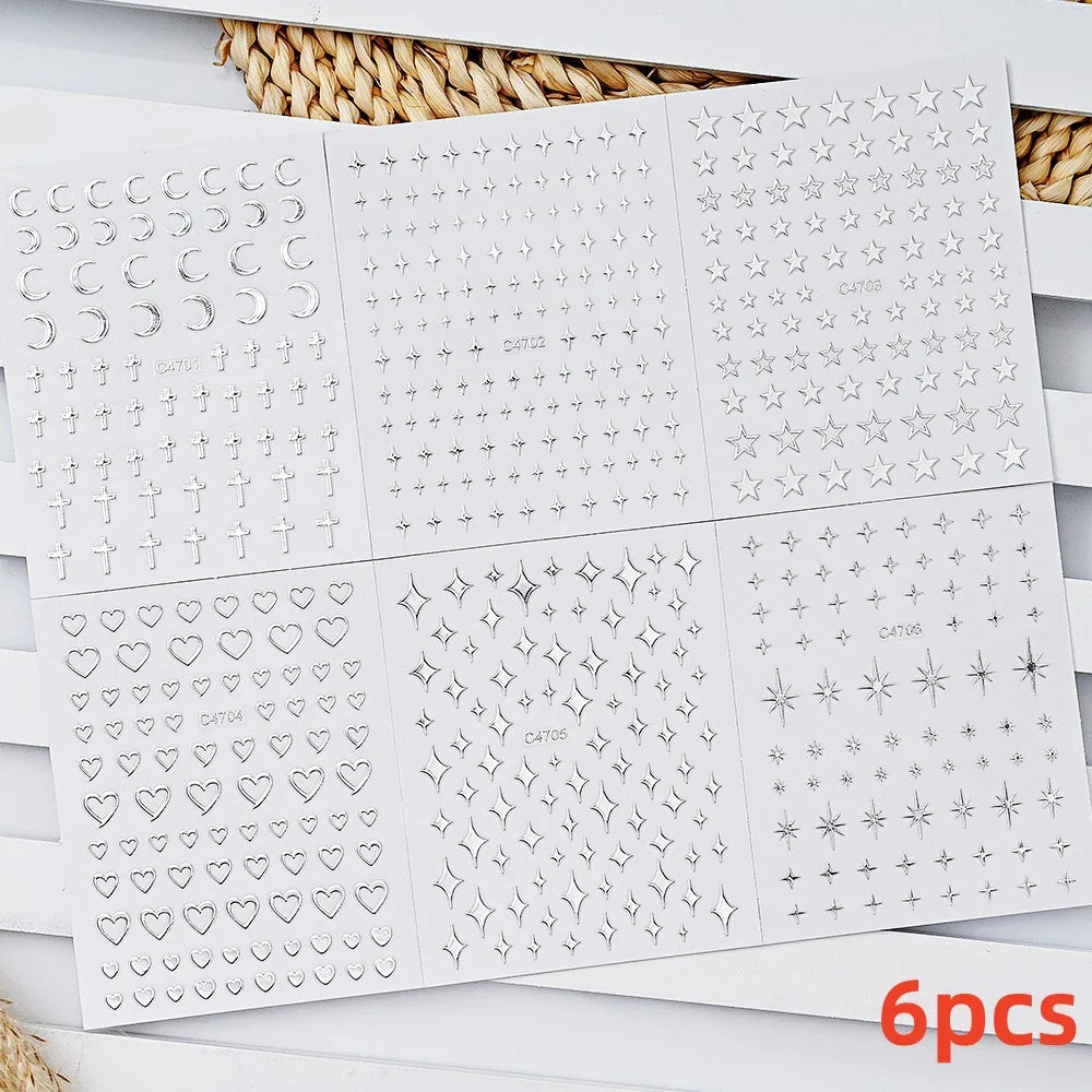 6 Sheets Moon/Star Nail Art Sticker Adhesive Gold Color Sticker Sheets Universal Constellation Shapes Sticker Art Decoration (ONLINE ORDER ONLY)