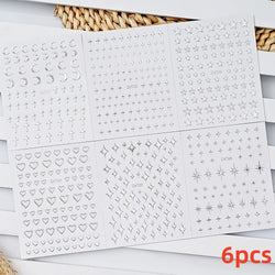 6 Sheets Moon/Star Nail Art Sticker Adhesive Gold Color Sticker Sheets Universal Constellation Shapes Sticker Art Decoration (ONLINE ORDER ONLY)