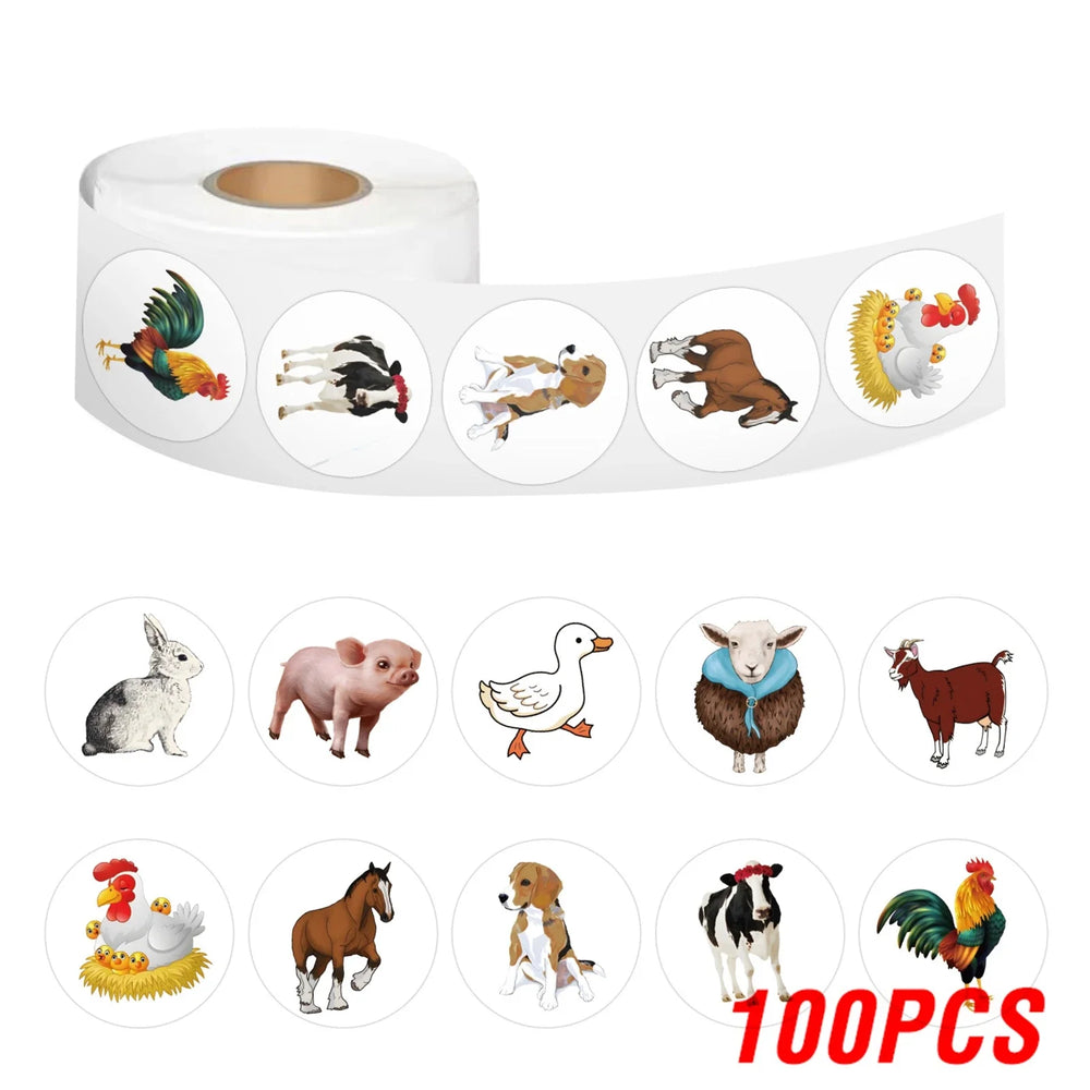 100-500pcs Cartoon Farm Animals Stickers Gift Packaging Lables Stickers Hand Account Sealing Label Reward Sticker Kids Toy (Online Order Only)