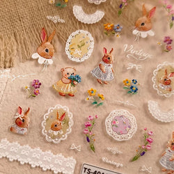 Rabbit Bunny Bear Flower Lace Bowknot Retro Frame Rose Self Adhesive Nail Art Decoration Stickers Chic Manicure Decals Wholesale (ONLINE ORDER ONLY)