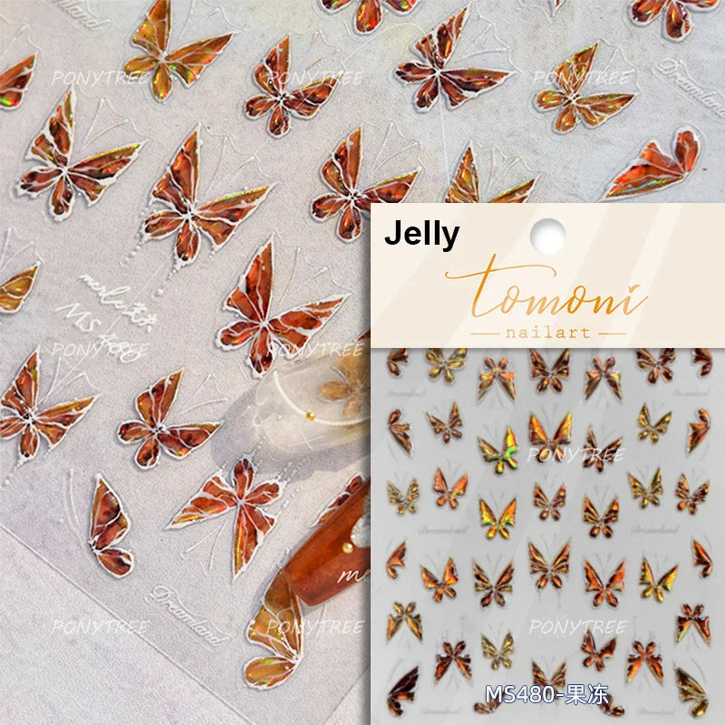 Steam Punk Butterfly Gear Green Star Gold Stamping Self Adhesive Nail Art Decoration Stickers Illusion Polarized Manicure Decals (ONLINE ORDER ONLY)