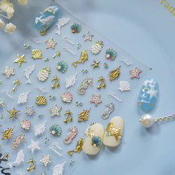 Hot Stamping Seahorse Dolphin Shell Conch Starfish Coconut Tree Jackfruit Water Bubbles Ocean Nail Art Stickers Manicure Decals (ONLINE ORDER ONLY)