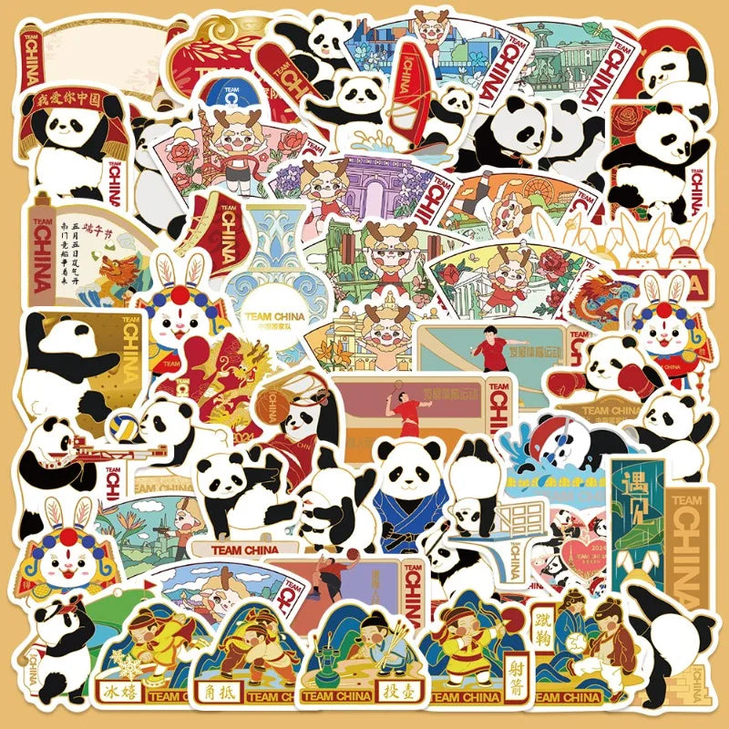 54pcs Cartoon Panda Sports Stickers for Helmet Wall Decoration (Online Order Only)