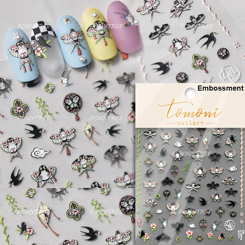 Painting Sketch Tulip Daisy Willows Scenery Daisy Colorful Flowers Sun Star Butterfly Wicker 3D Nail Art Stickers Manicure Decal (ONLINE ORDER ONLY)