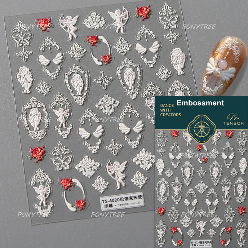 White Pink Baby Child Angel Wing Heart Bowknot Leaves Key Star Cupid's Arrow Archery Adhesive Nail Art Stickers Manicure Decals (ONLINE ORDER ONLY)
