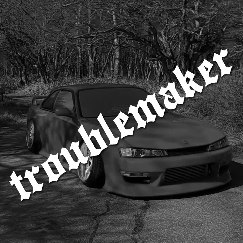 "troublemaker"Stickers,Windshield Banner Vinyl Car Decal, White and Black，For Cars, Trucks, Walls, Motorcycles (ONLINE ORDER ONLY)