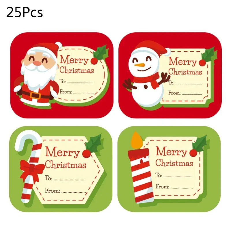 100pcs Merry Christmas Stickers Writable Name Tags Xmas Sticker Write On Labels Holiday Present DIY Gift Box Baking Card (Online Order Only)