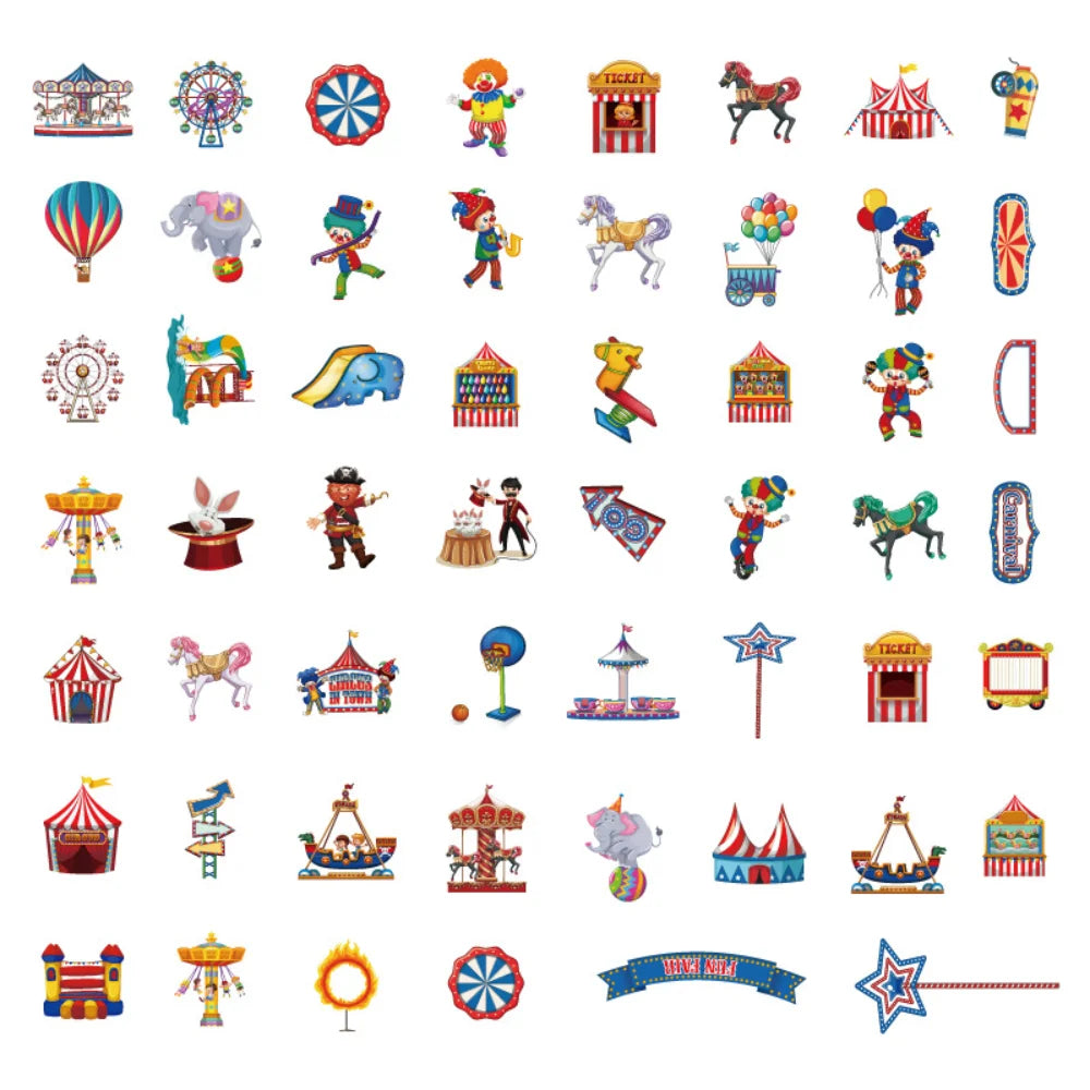 10/50PCS Playground Amusement Park Stickers Cute Ferris Wheel Small Train Paradise Circus Sticker for Stationery Scrapbooking (ONLINE ORDER ONLY)