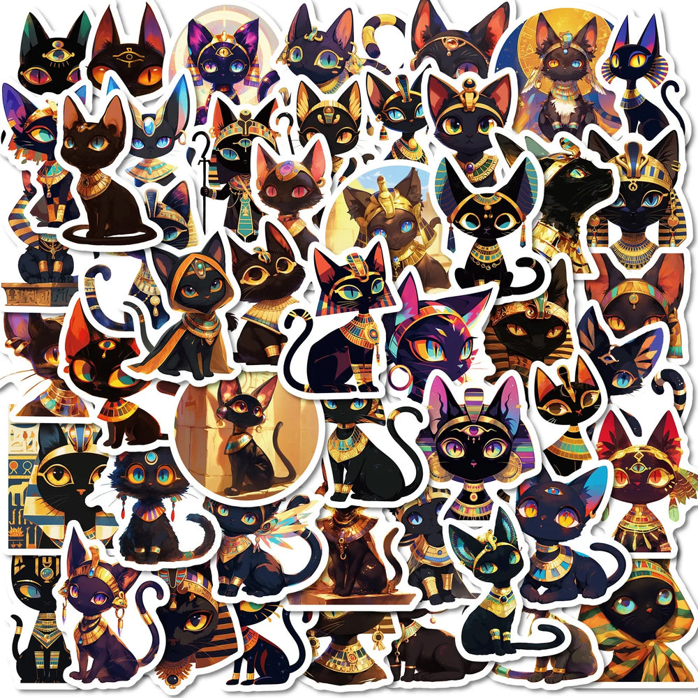 50Pcs Egyptian Cat Graffiti Stickers for Helmet, Wall, DIY Decor (Online Order Only)
