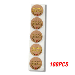 Handmade With Love Kraft Paper Stickers 100-500pcs 1inch Adhesive Labels Baking Wedding Decoration Party Decoration Sticker (Online Order Only)