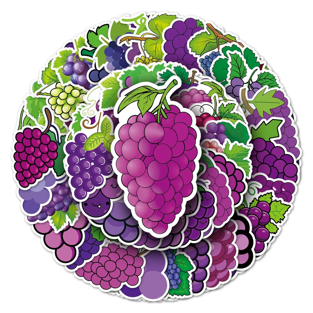 50Pcs Grape Cartoon Waterproof Vinyl Stickers for Skateboard Snowboard (ONLINE ORDER ONLY)
