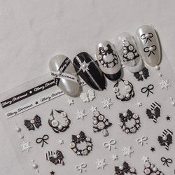 Black White Christmas Tree Snowflake Bowknot Snowman Socks Star Santa Hat Deer Rhinestone Winter Nail Art Sticker Manicure Decal (Online Order Only)