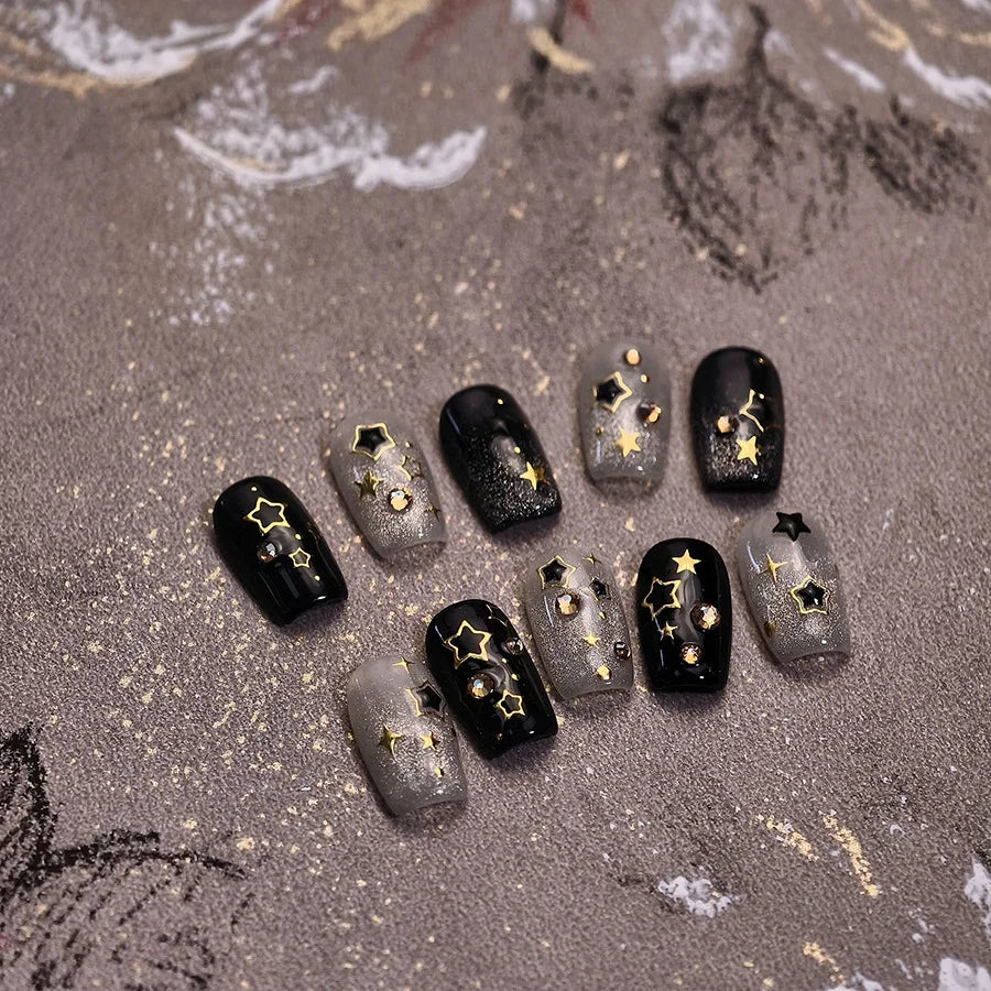 Hollow Out Black Gold Star Starburst Round Dot Night-time Tiny Spot Self Adhesive Nail Art Stickers Manicure Decals Wholesale (ONLINE ORDER ONLY)