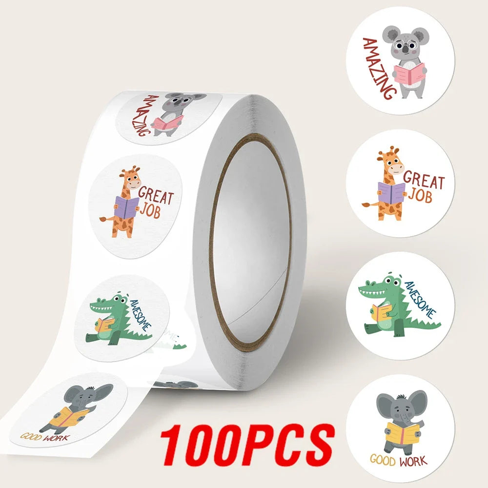 100-500pcs Round 1inch Cartoon Animal stickers for kids Teacher Reward Encourage Sticker Office Stationery (Online Order Only)