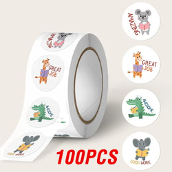 100-500pcs Round 1inch Cartoon Animal stickers for kids Teacher Reward Encourage Sticker Office Stationery (Online Order Only)