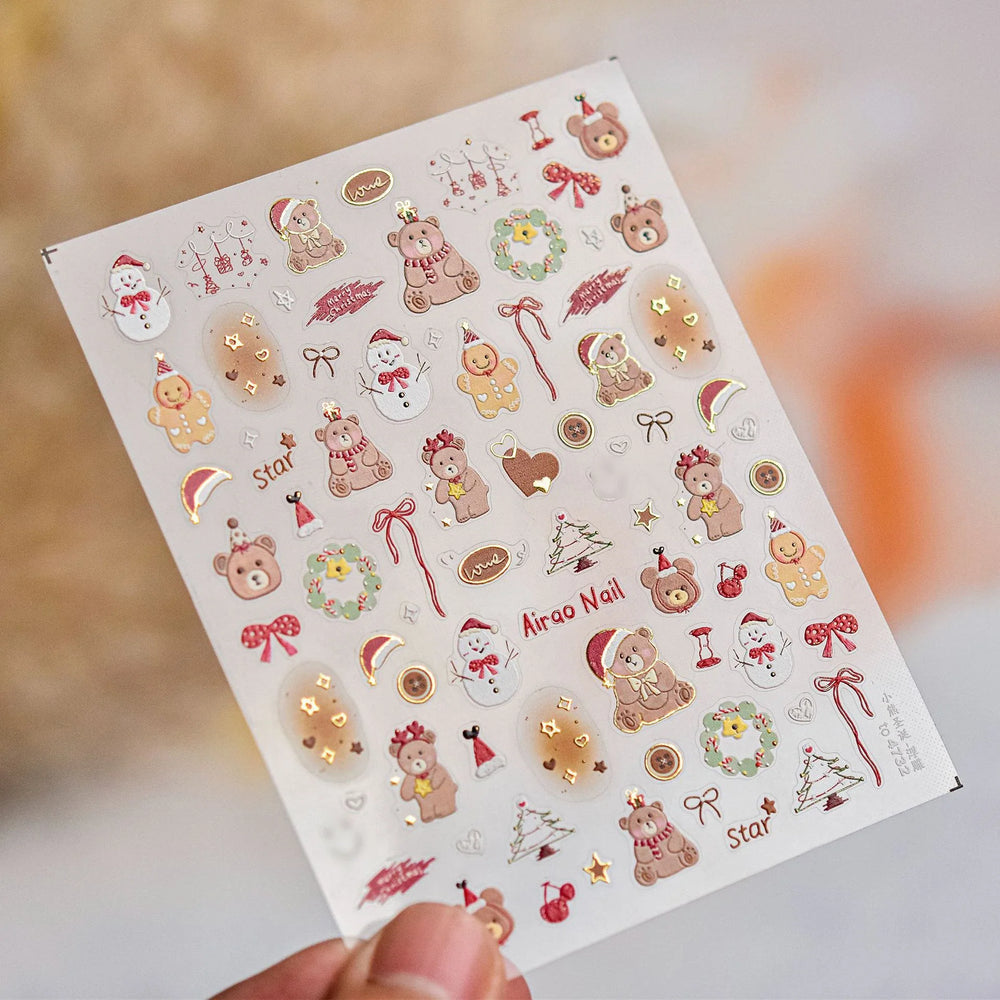 Santa's Hat Candy Santa Claus Christmas Tree Bell Elk 5D Self Adhesive Nail Art Stickers Button Snowflake Cherry Manicure Decals (ONLINE ORDER ONLY)