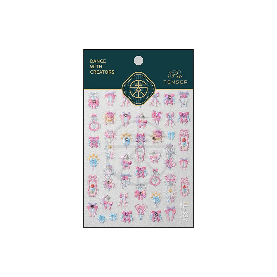 Pink Bowknot Star Moon Starburst Sun Polar Day Polar Night Sword Rose Flower Wreath Adhesive Nail Art Stickers Manicure Decals (ONLINE ORDER ONLY)