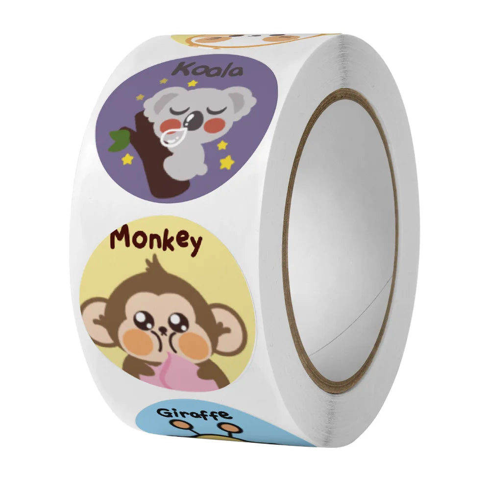 100-500 Pcs 2.5cm Cute Animal  Monkey Cat Stickers Roll for Envelope Praise Reward Student Kid Work Label Stationery Seal Lable (ONLINE ORDER ONLY)