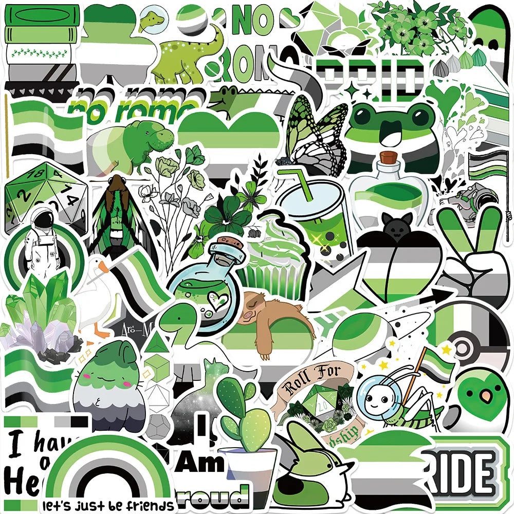 Aromantic Pride Stickers Decals - 10/30/52pcs Waterproof for Skateboard, Laptop, Car, Bike (ONLINE ORDER ONLY)