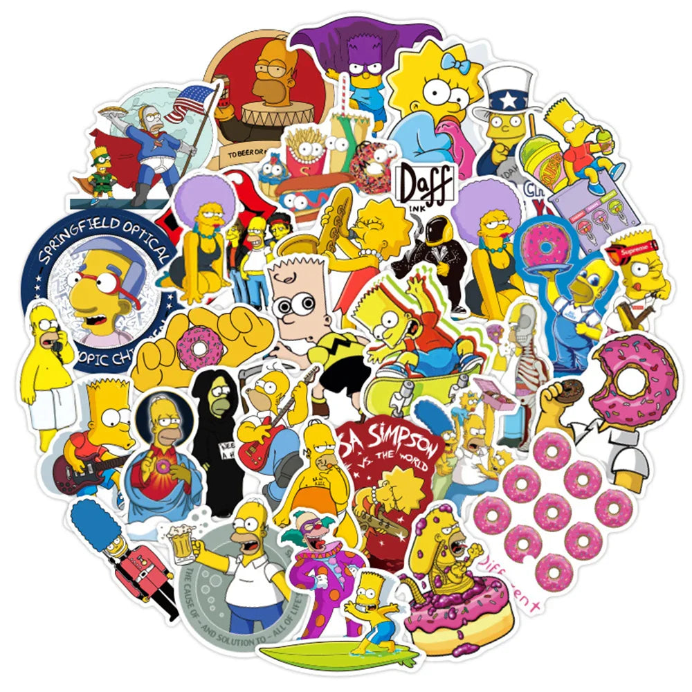 10/30/50pcs Funny Anime Cartoon Simpsons Graffiti Stickers Skateboard Guitar Suitcase Bike Laptop Waterproof Sticker Kids Toy (Online Order Only)