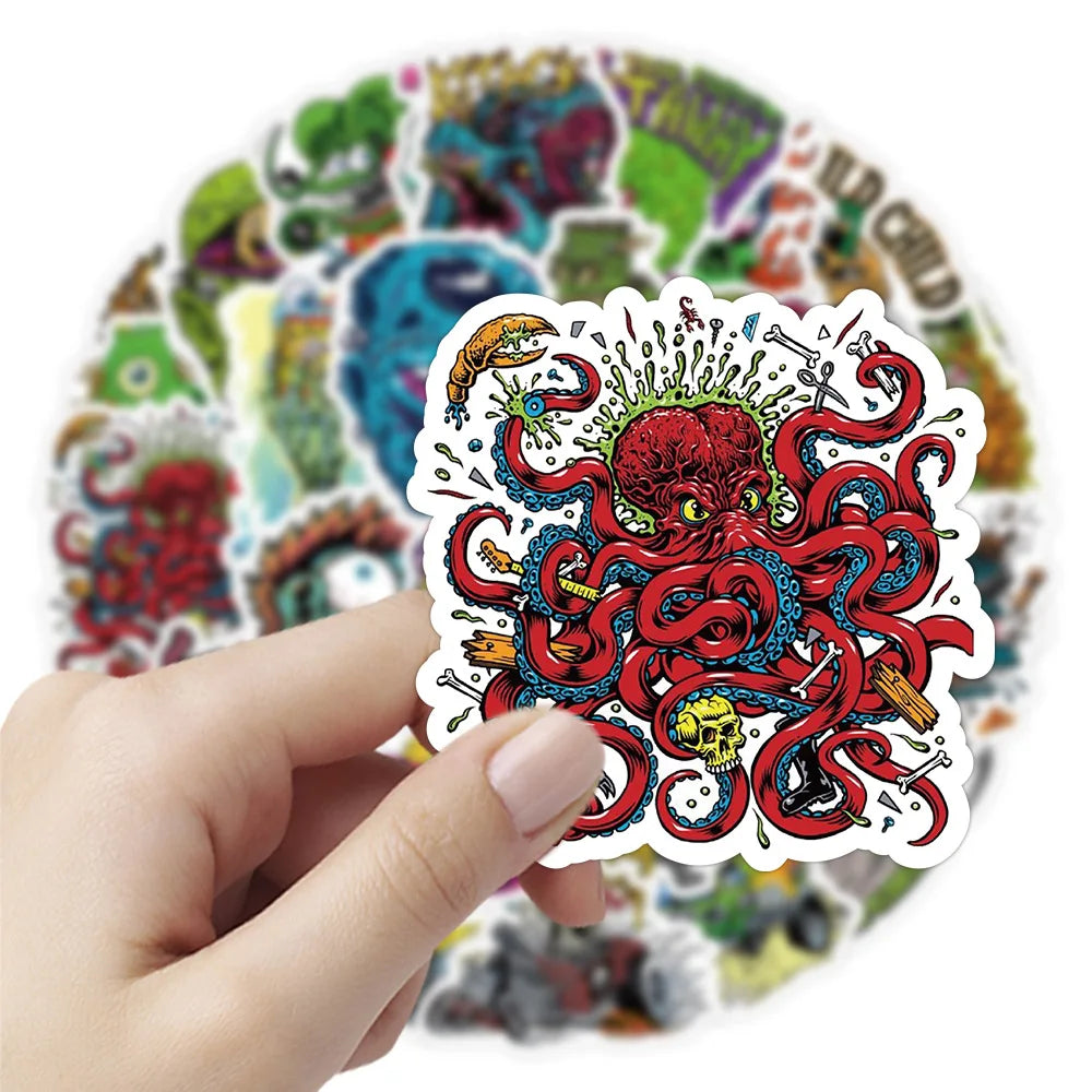 10/50PCS Funny Horror Liquid Monster Stickers Cool Graffiti Decoration DIY Skateboard Scrapbook Phone Laptop Car Decals Toys (Online Order Only)
