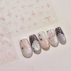 Pink Blue Bowknot Star Lace Round Dot Starburst Spot Leopard Print 3D Self Adhesive Nail Art Decorations Sticker Manicure Decals (ONLINE ORDER ONLY)