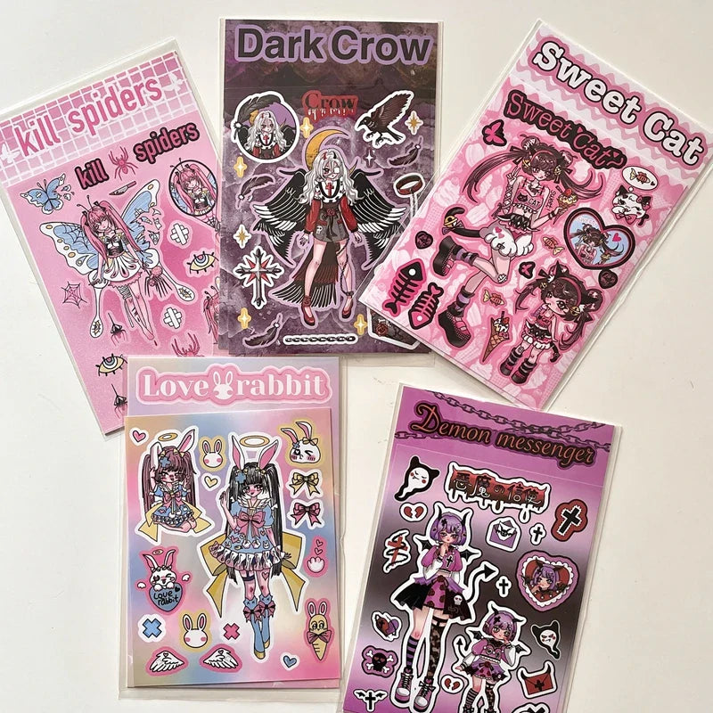 Korean ins Devil Angel Girl Stickers Diary Scrapbooking DIY Album Decoration Sticker Aesthetic Personalized Kawaii Stationery (ONLINE ORDER ONLY)