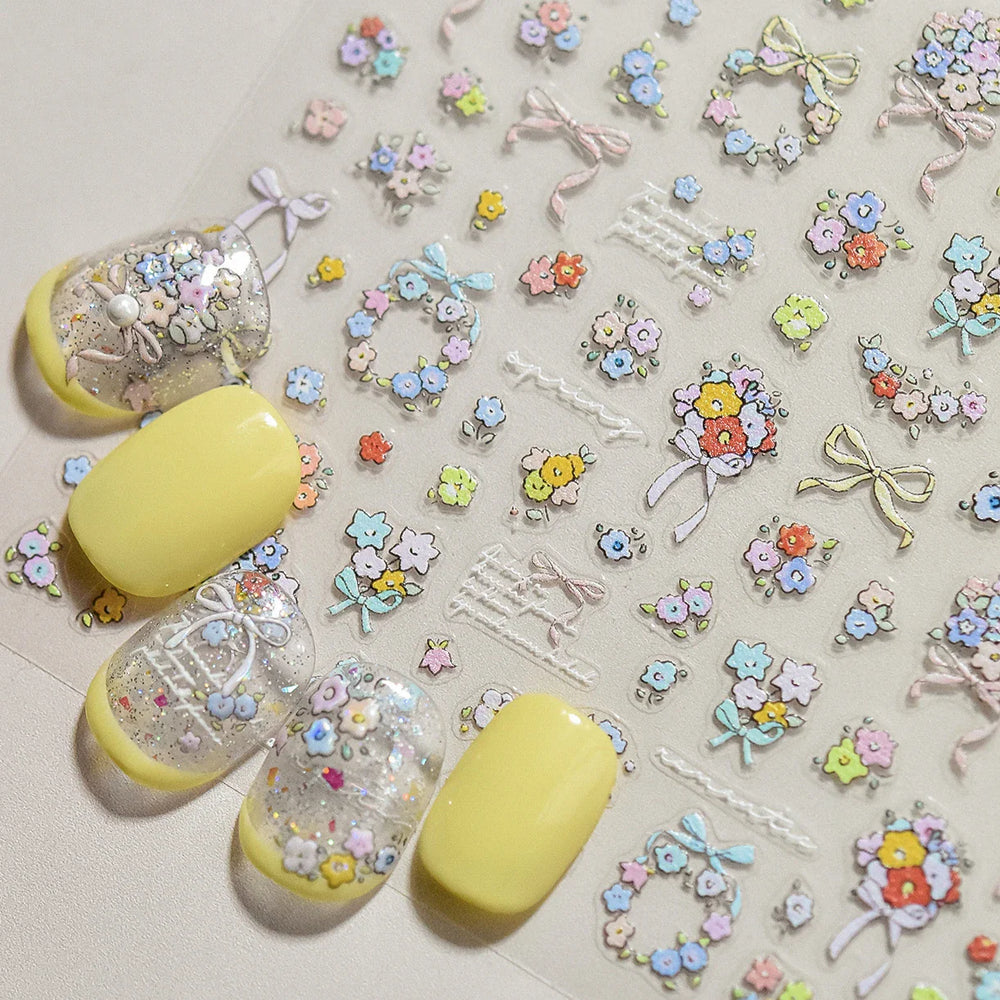Colourful Field Bouquet Flower Spring Field Violet Daisy Bowknot Butterfly 5D Relief Adhesive Nail Art Stickers Manicure Decals (ONLINE ORDER ONLY)
