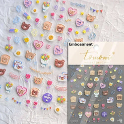 Cute Bowknot Dog Puppy Bear Strawberry Cake Fruit Juice Coffee Desserts Corgi Cherry Adhesive Nail Art Stickers Manicure Decals (ONLINE ORDER ONLY)